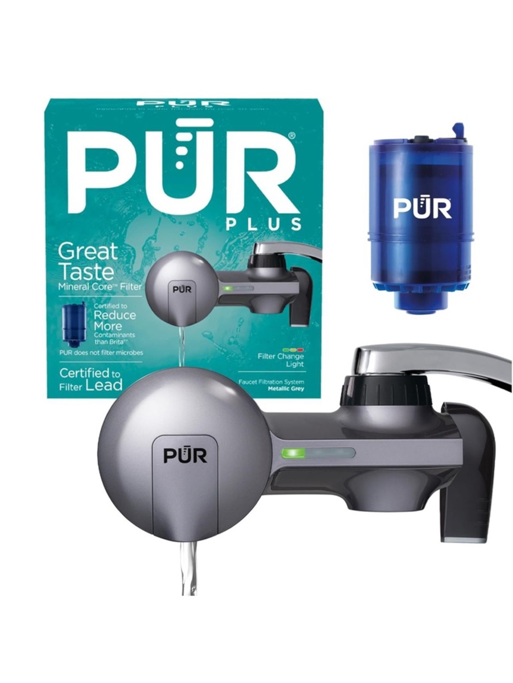 PUR Plus Faucet Water Filter System Metallic Gray NIB